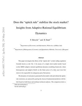 Uptick Rule” Stabilize the Stock Market? Insights from Adaptive Rational Equilibrium Dynamics