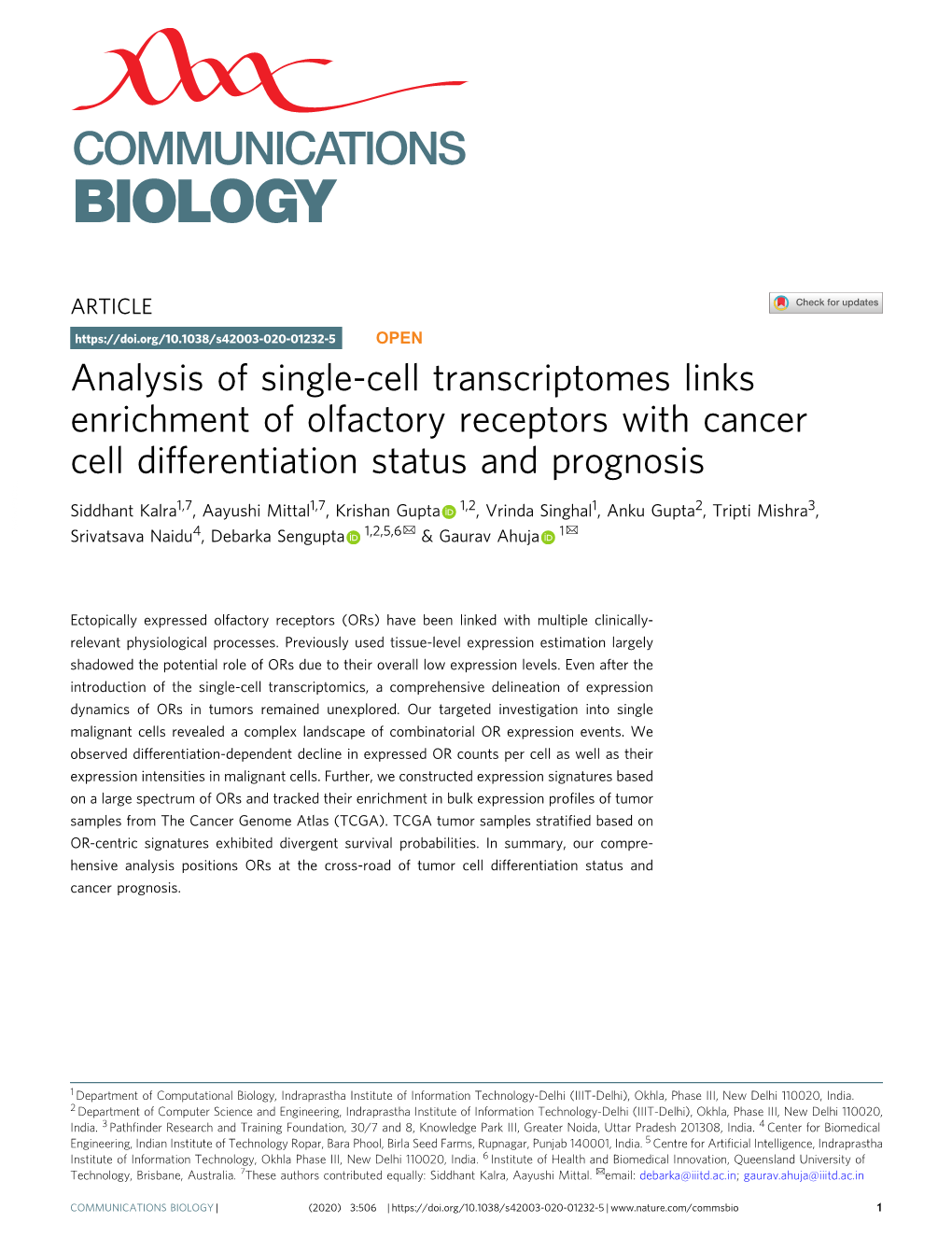 Analysis of Single-Cell Transcriptomes Links Enrichment of Olfactory Receptors with Cancer Cell Differentiation Status and Prognosis