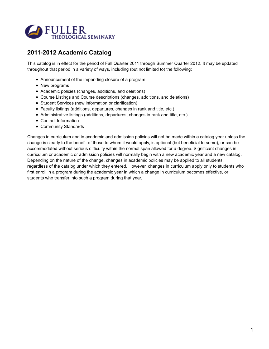 Online Catalog: Academic Year 2011-2012