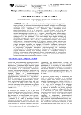 Multiple Antibiotics Resistant Among Environmental Isolates of Stenotrophomonas Maltophilia