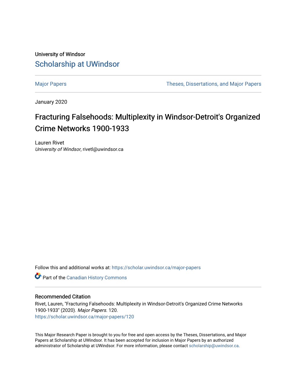 Fracturing Falsehoods: Multiplexity in Windsor-Detroit's Organized Crime Networks 1900-1933