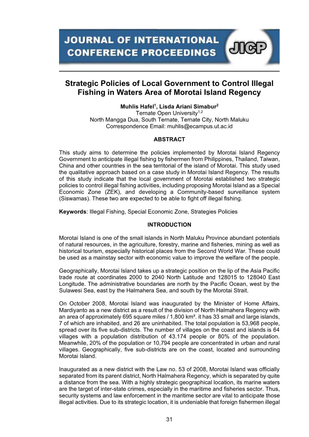 Strategic Policies of Local Government to Control Illegal Fishing in Waters Area of Morotai Island Regency
