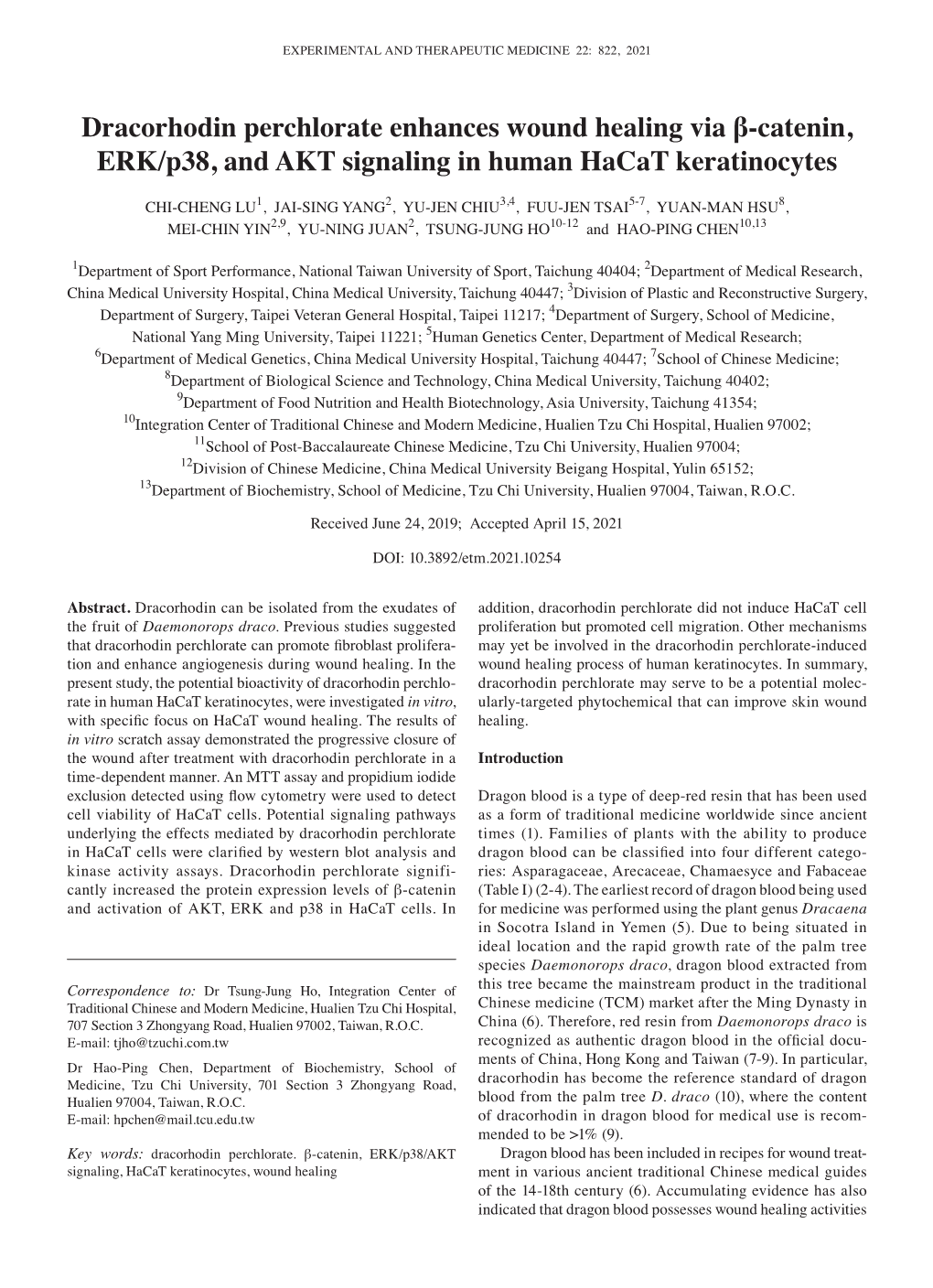 Dracorhodin Perchlorate Enhances Wound Healing Via Β‑Catenin, ERK/P38, and AKT Signaling in Human Hacat Keratinocytes