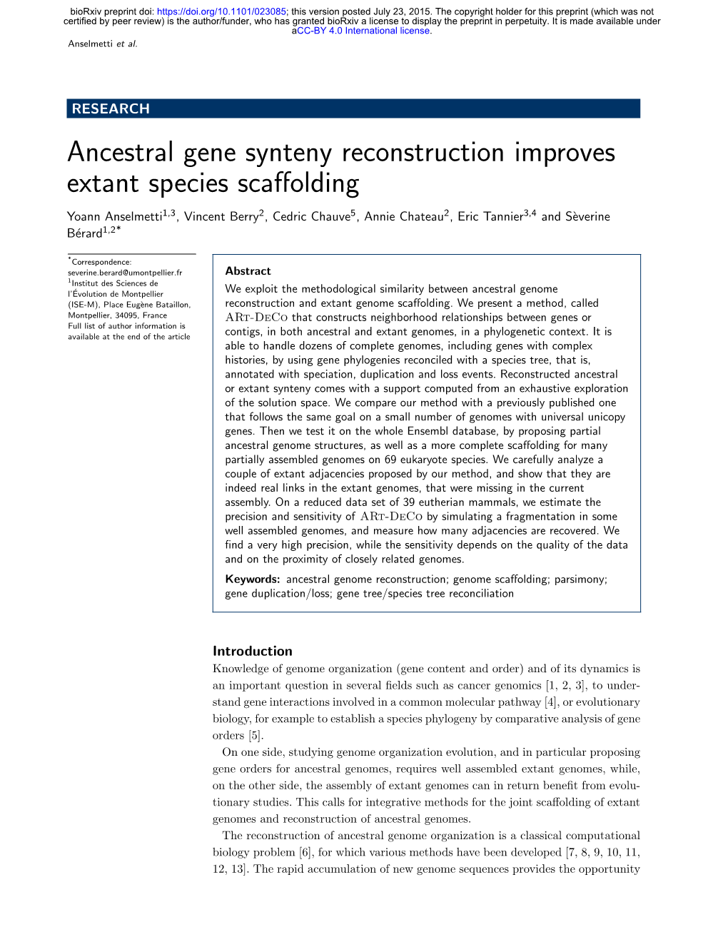 Ancestral Gene Synteny Reconstruction Improves Extant Species Scaffolding