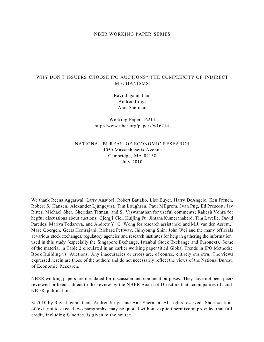 Nber Working Paper Series Why Don't Issuers Choose