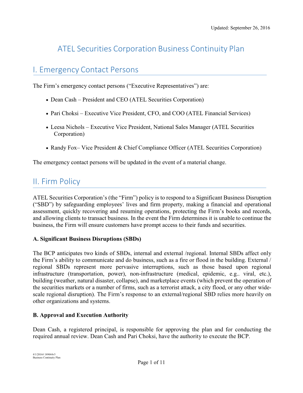 Business Continuity Plan