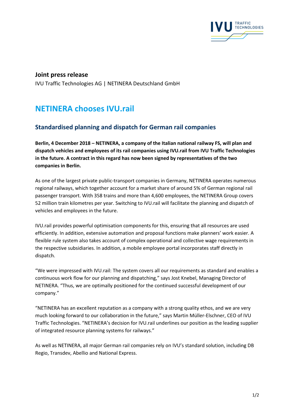 NETINERA Chooses IVU.Rail