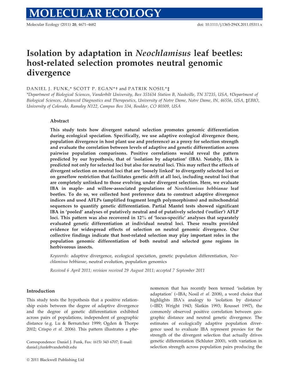 Isolation by Adaptation in Neochlamisus Leaf Beetles: Host-Related Selection Promotes Neutral Genomic Divergence