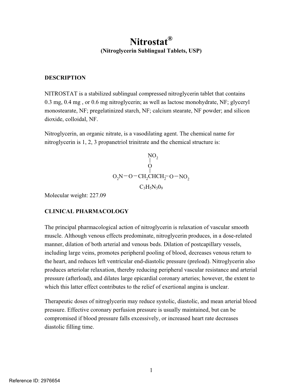 Nitrostat (Nitroglycerin Sublingual Tablets, USP)