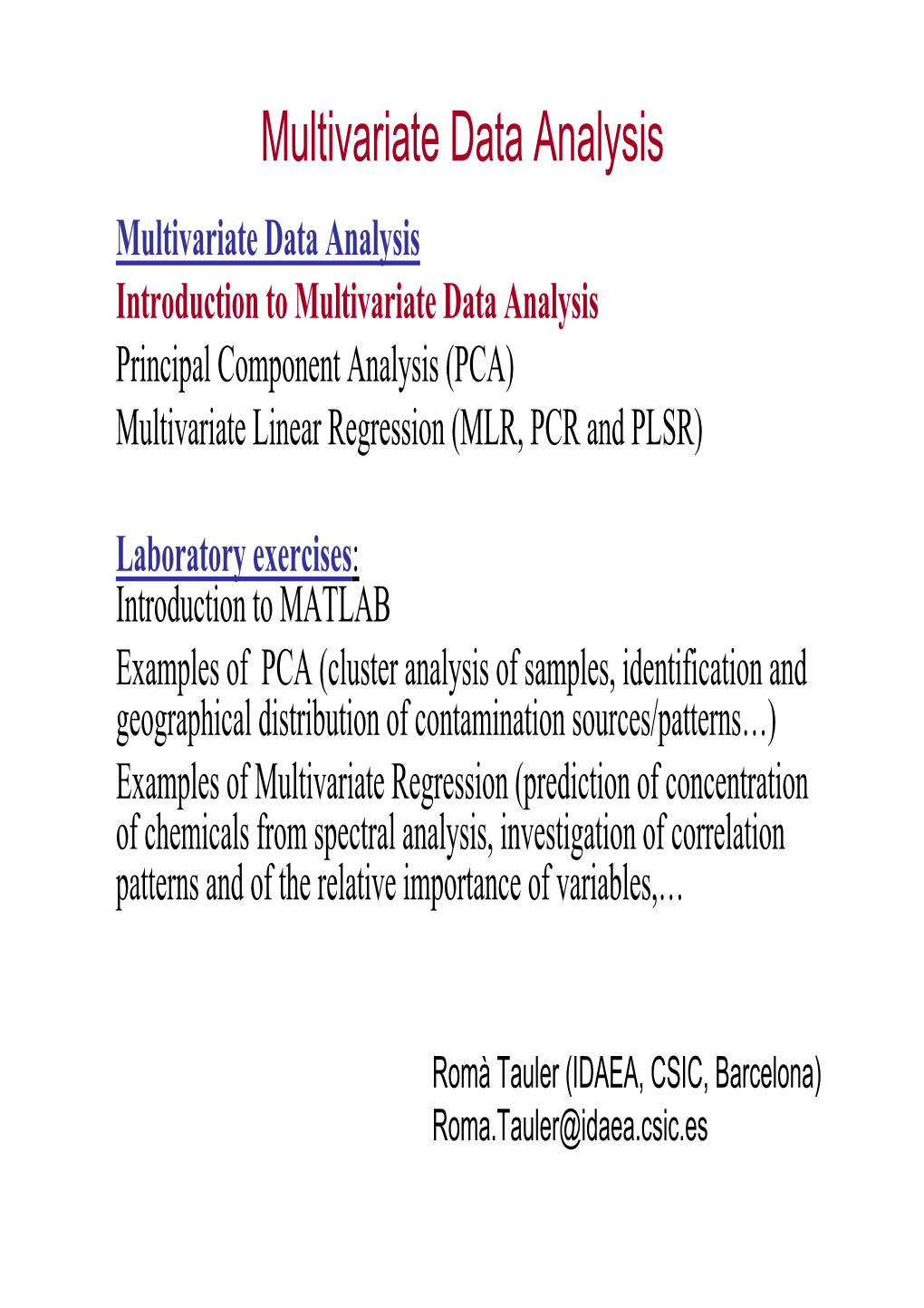 Multivariate Data Analysis