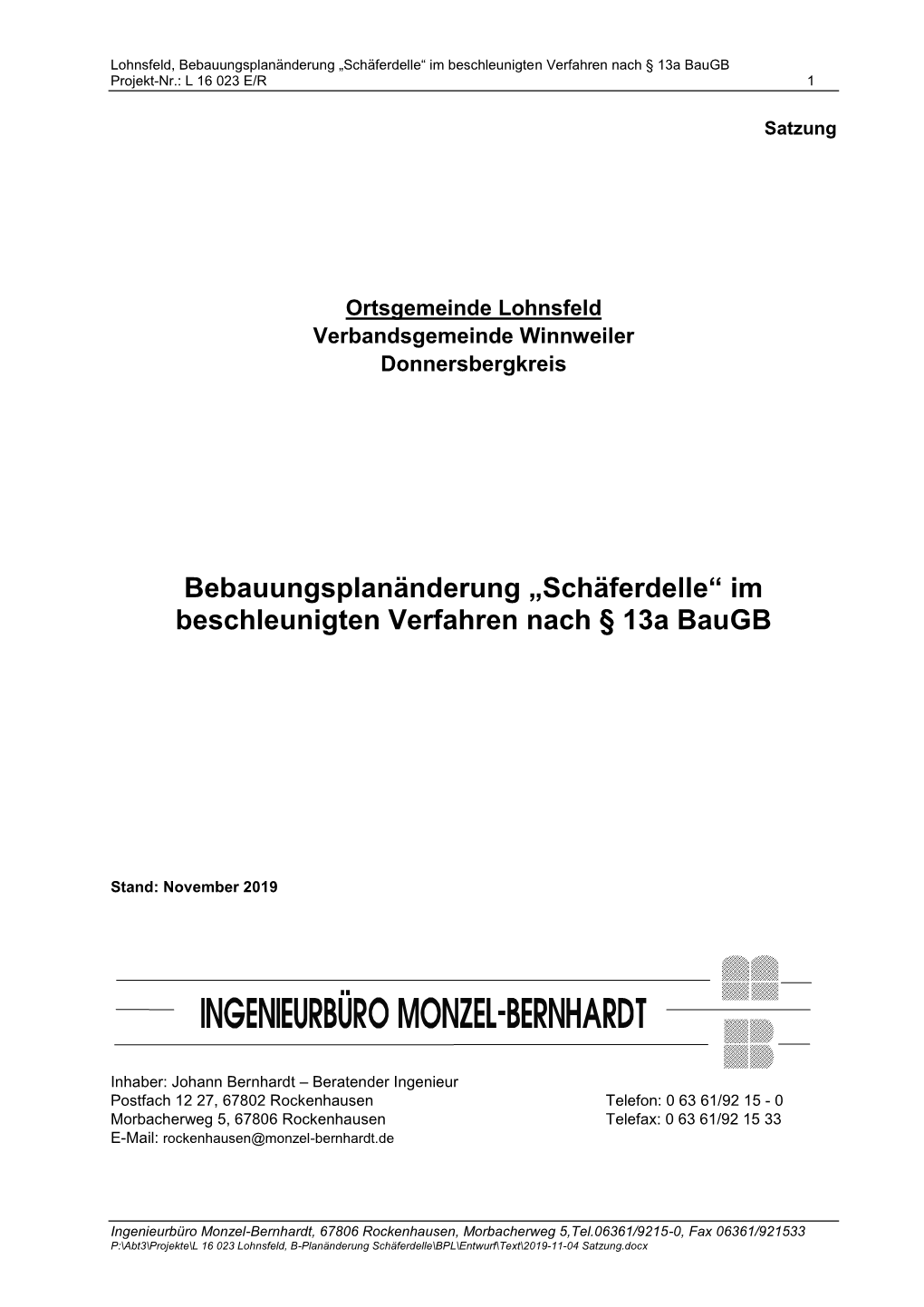 „Schäferdelle“ Festsetzungen Und Begründung