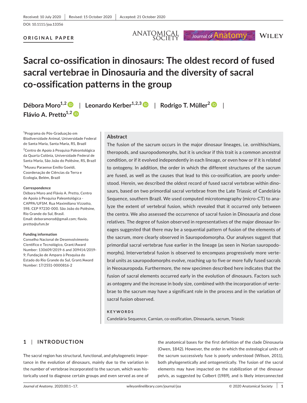 Sacral Co‐Ossification in Dinosaurs: the Oldest Record of Fused