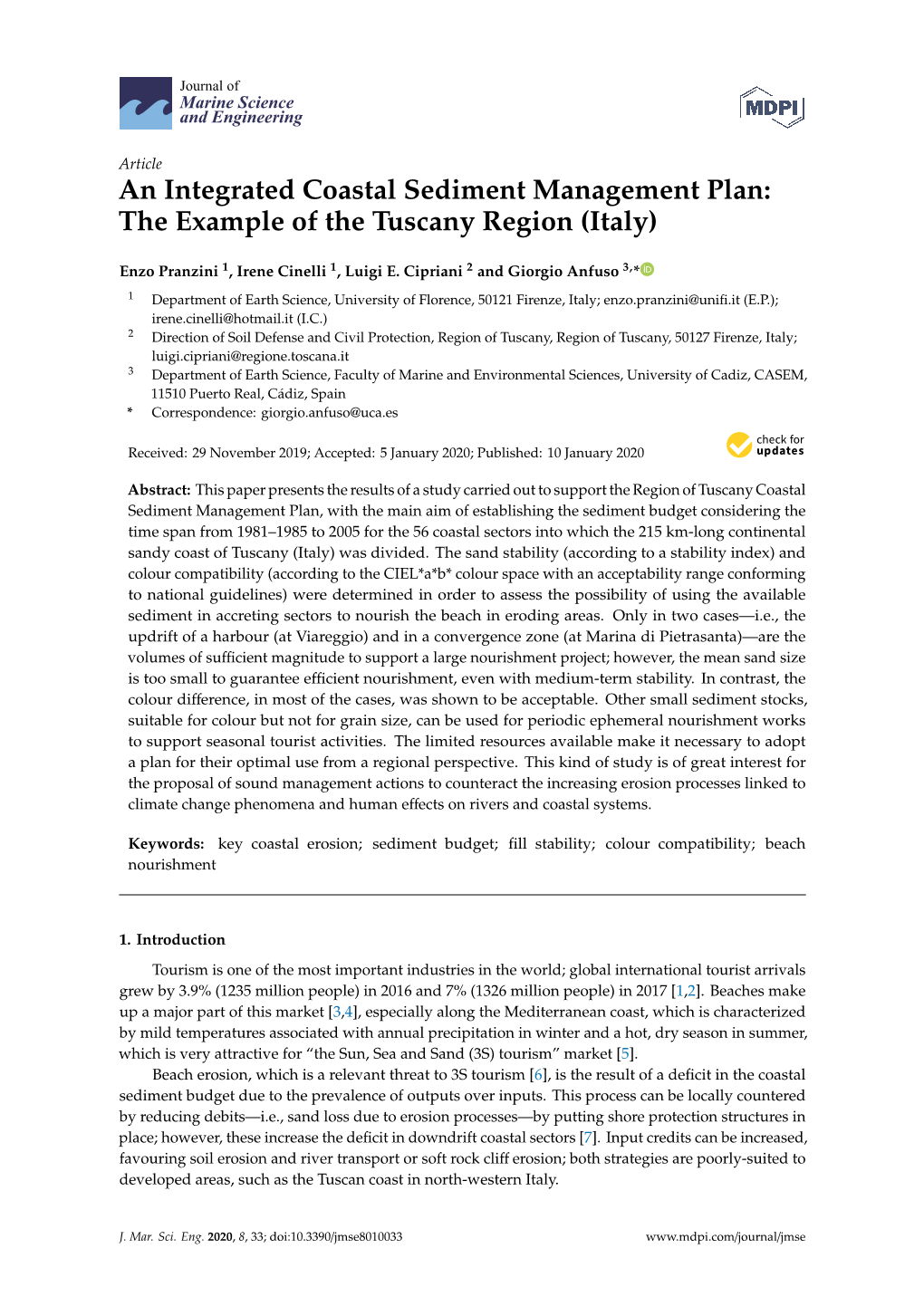 An Integrated Coastal Sediment Management Plan: the Example of the Tuscany Region (Italy)