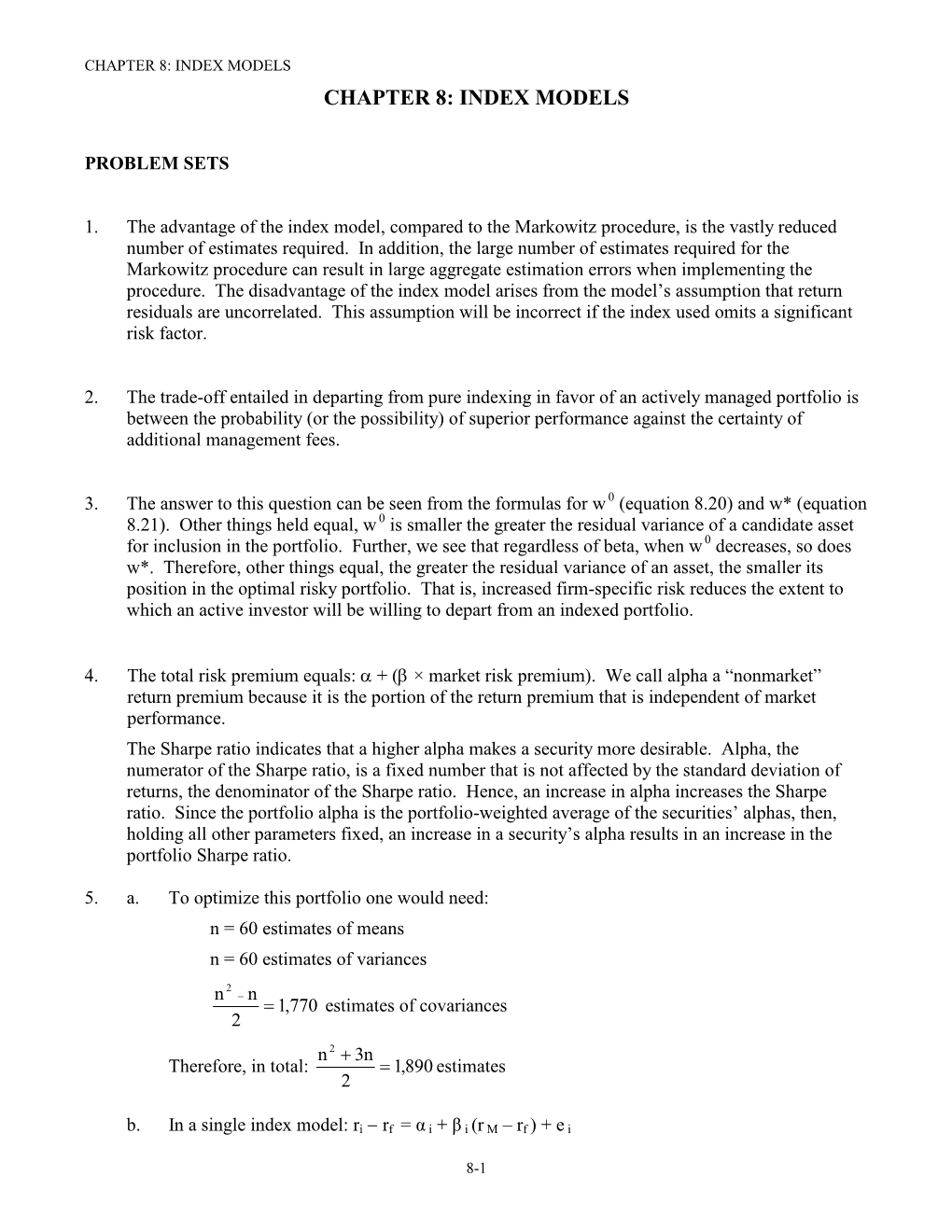 Chapter 8: Index Models Chapter 8: Index Models