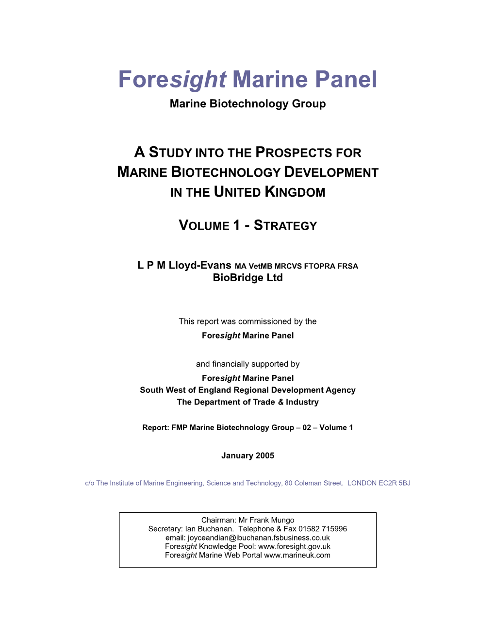 Foresight Marine Panel Marine Biotechnology Group