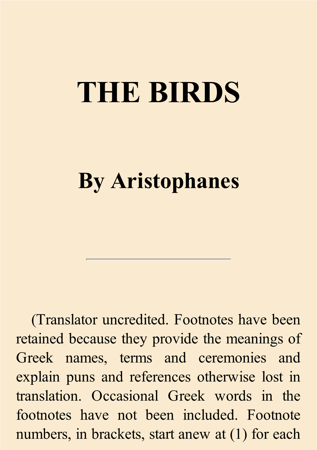 THE BIRDS by Aristophanes