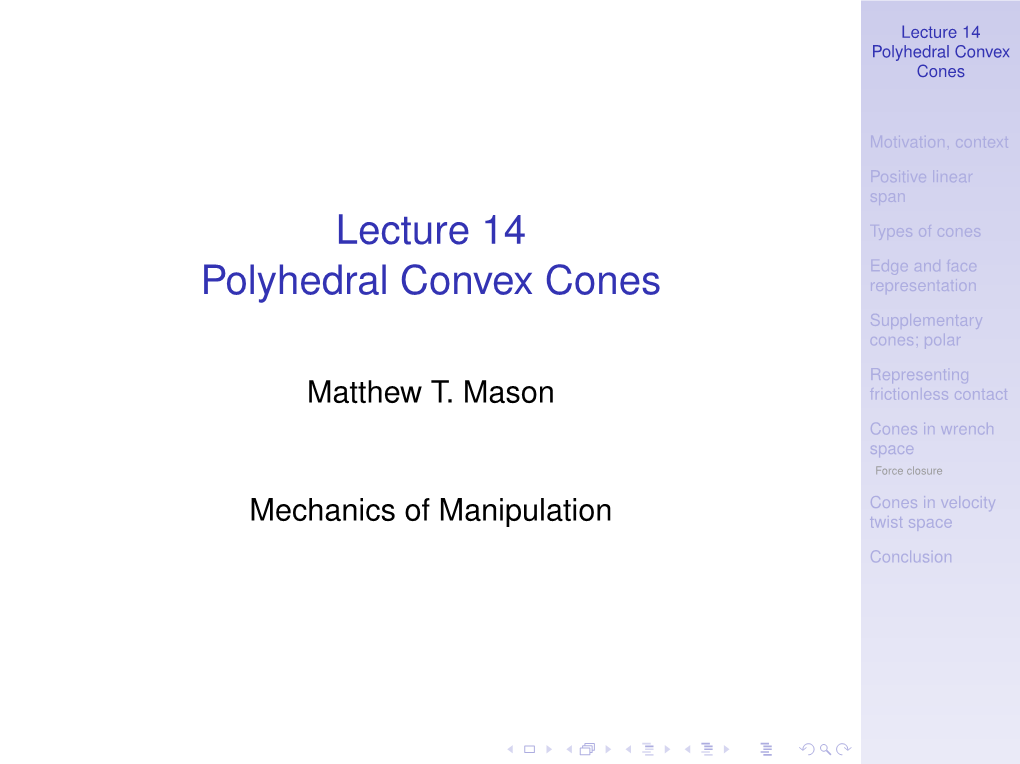 Lecture 14 Polyhedral Convex Cones