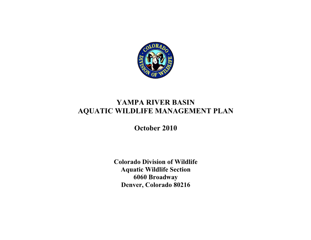 Yampa River Basin Aquatic Wildlife Management Plan