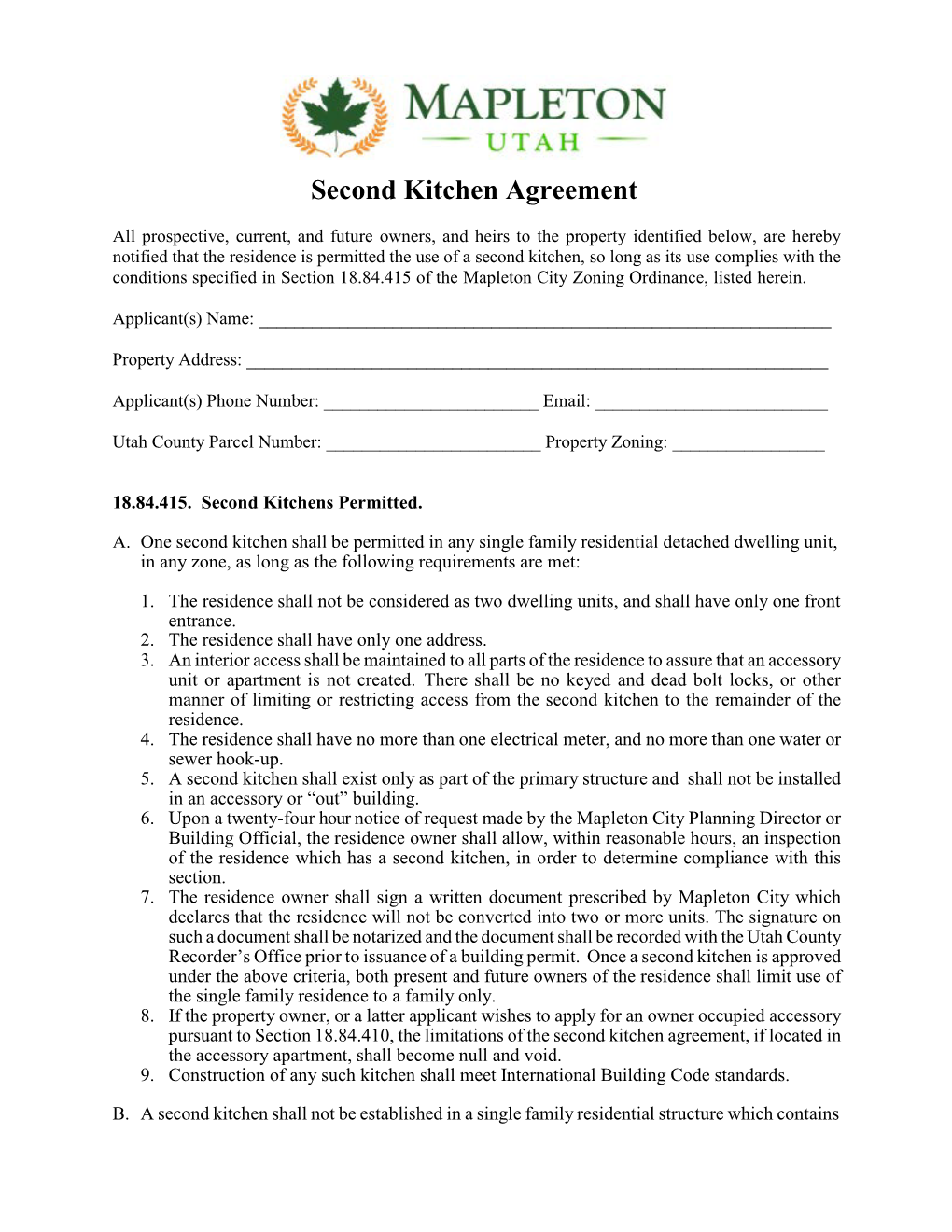 Second Kitchen Agreement