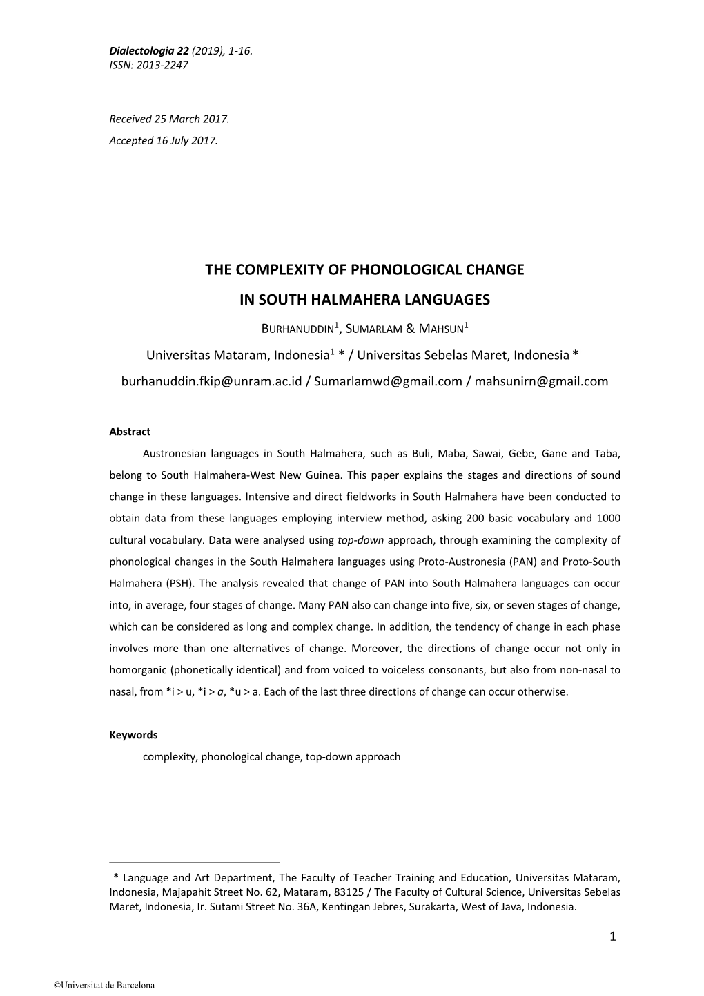 The Complexity of Phonological Change in South Halmahera Languages