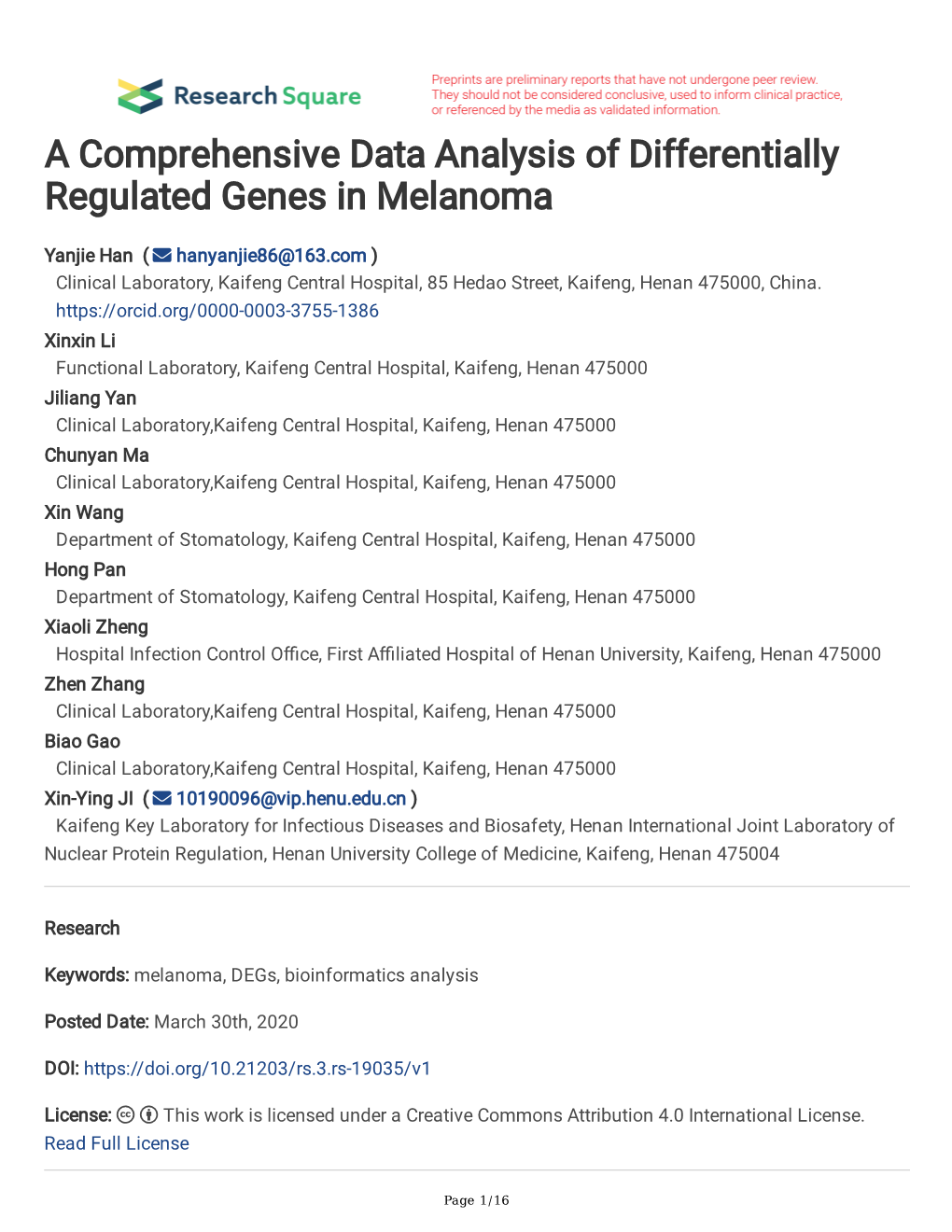 A Comprehensive Data Analysis of Differentially Regulated Genes in Melanoma