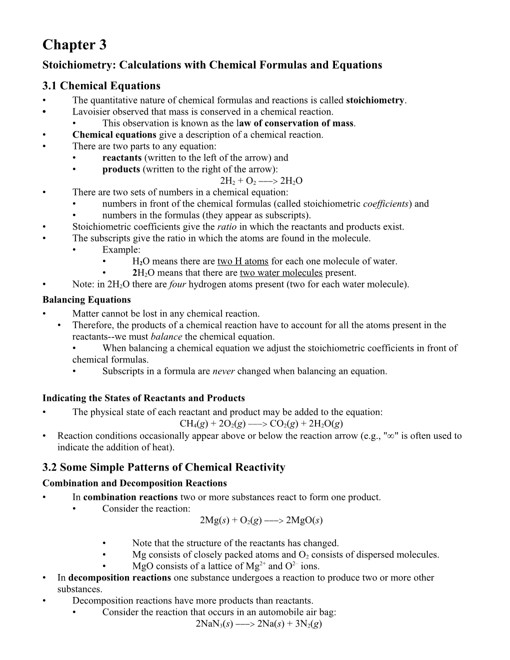 Stoichiometry: Calculations with Chemical Formulas and Equations