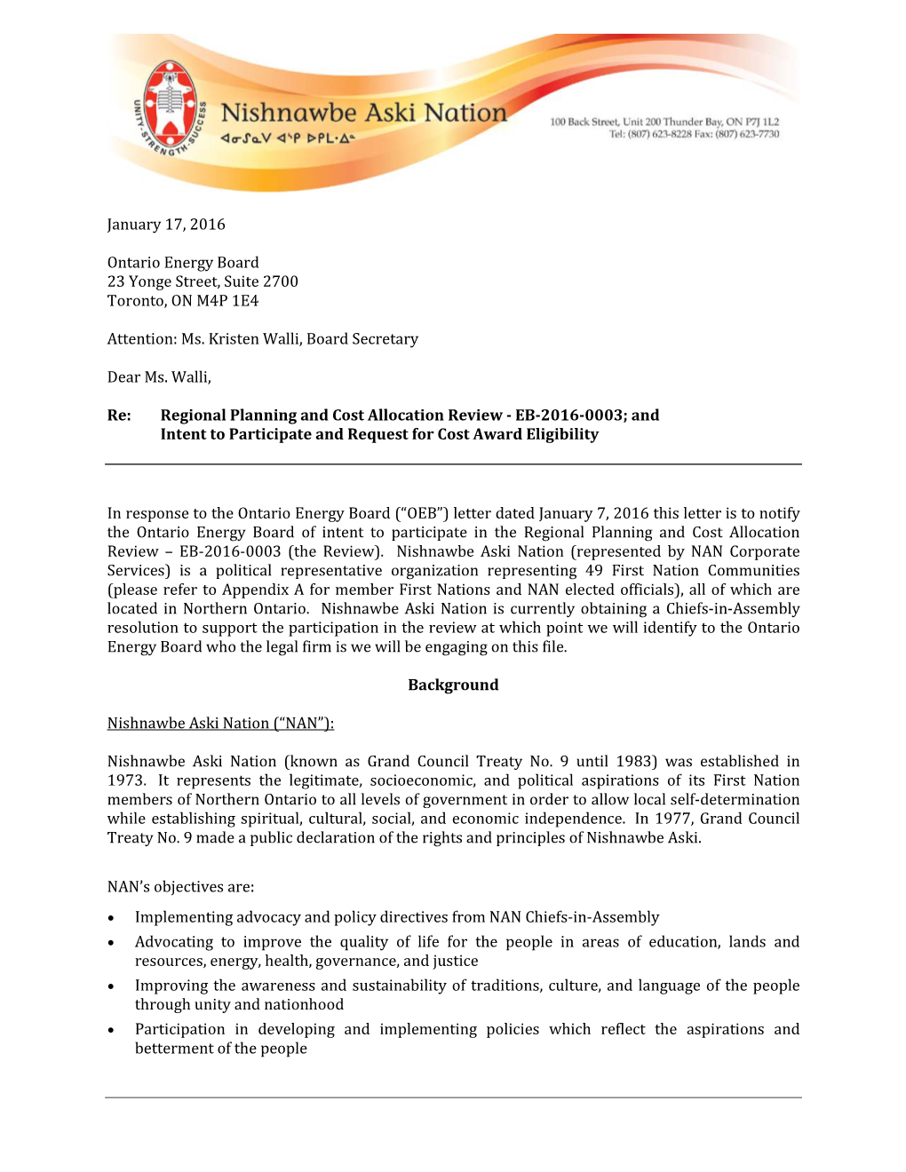 Nishnawbeaskination OEB Letter of Intent 20160117