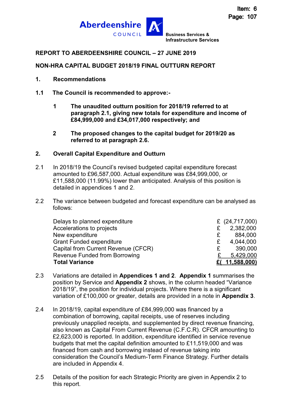 Report to Aberdeenshire Council – 27 June 2019