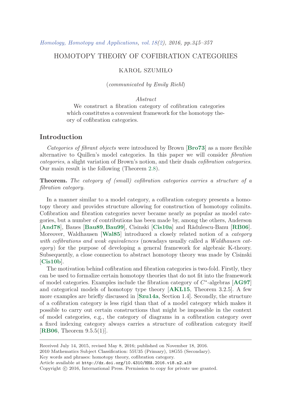 Homotopy Theory of Cofibration Categories