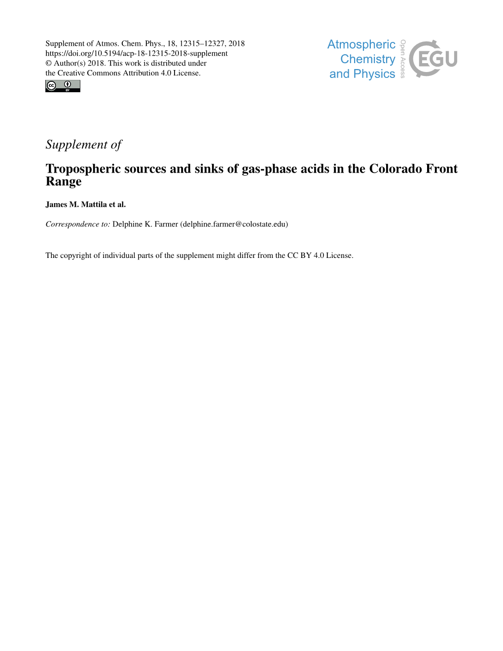 Supplement of Tropospheric Sources and Sinks of Gas-Phase Acids in the Colorado Front Range