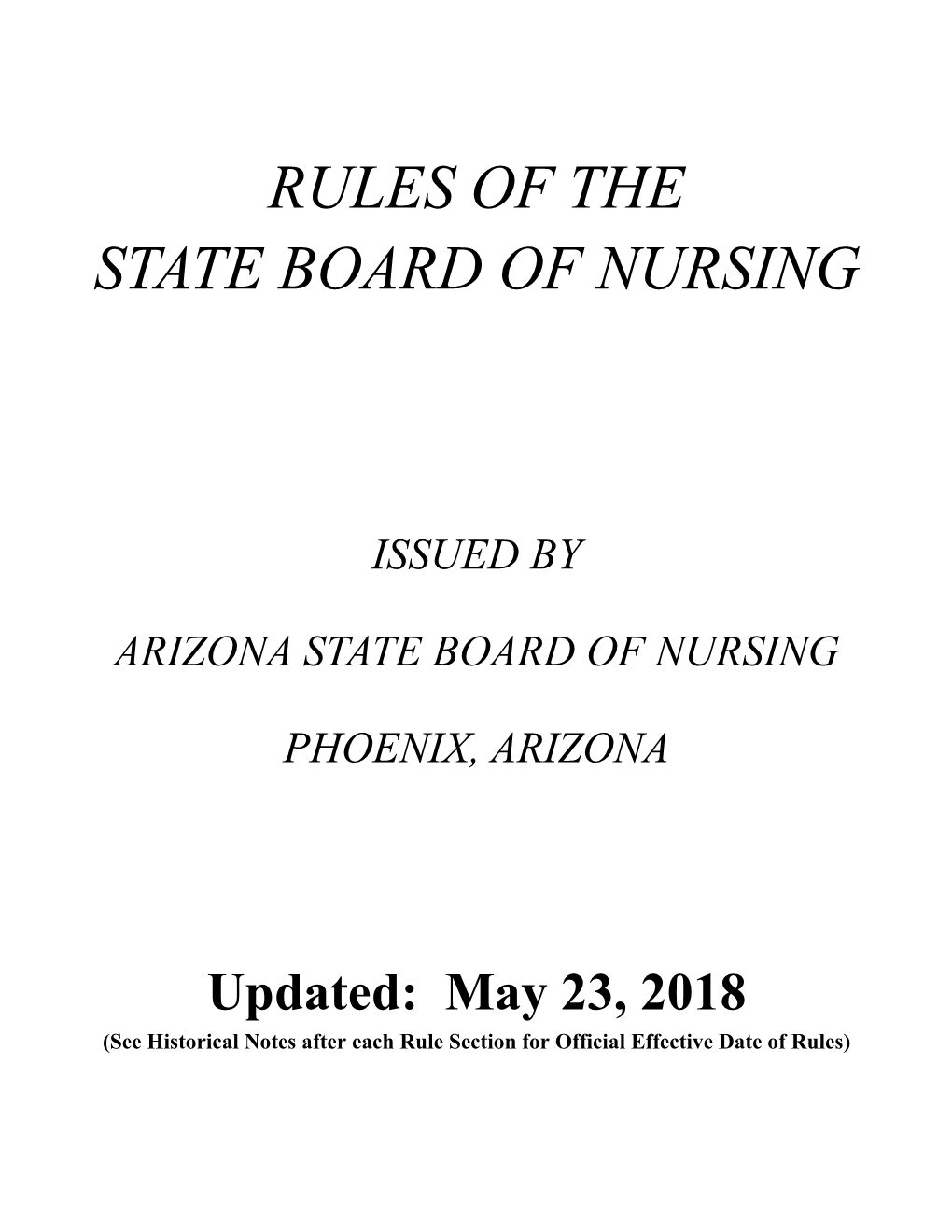 Rules of the State Board of Nursing