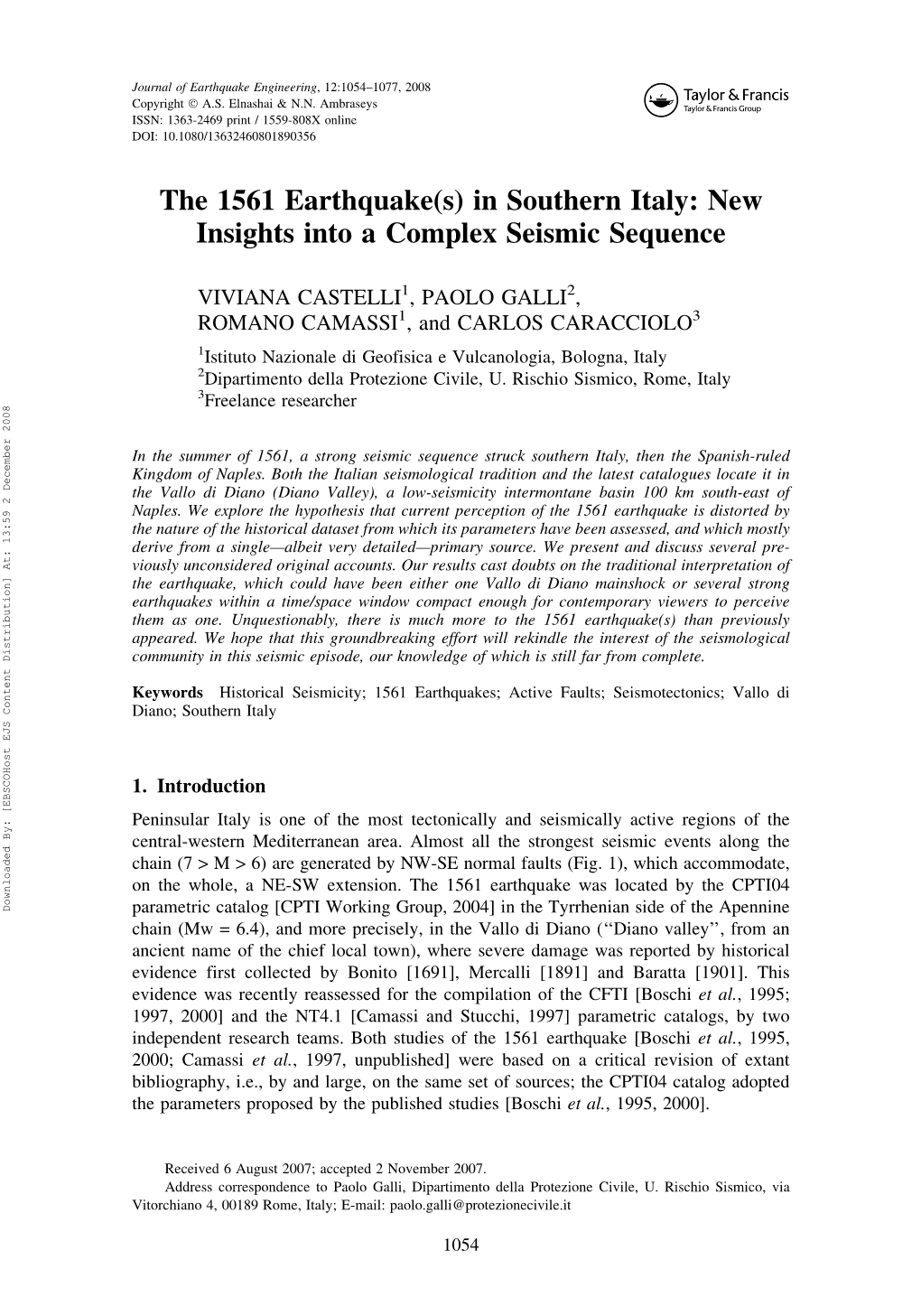 The 1561 Earthquake(S) in Southern Italy: New Insights Into a Complex Seismic Sequence