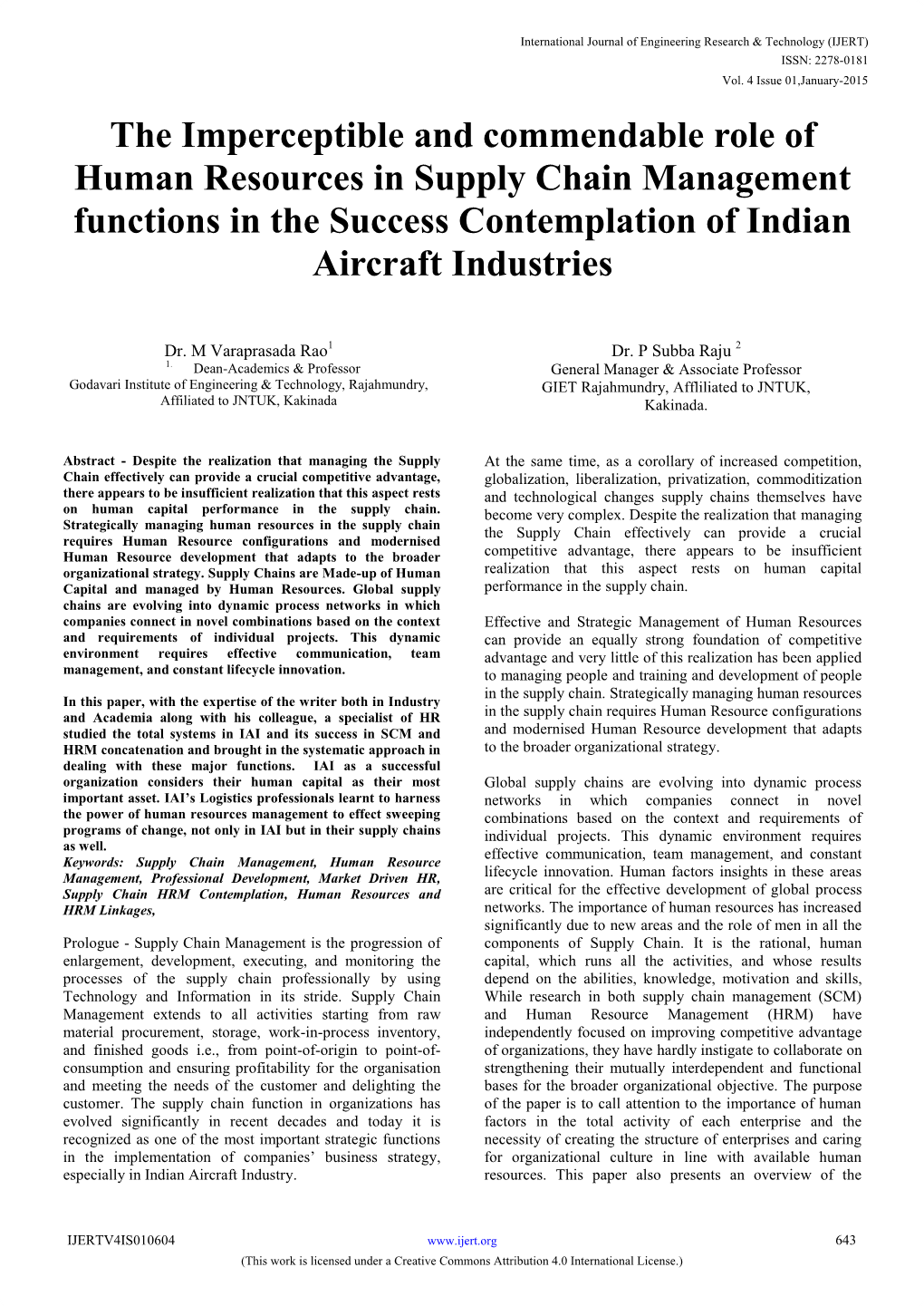 The Imperceptible and Commendable Role of Human Resources in Supply Chain Management Functions in the Success Contemplation of Indian Aircraft Industries