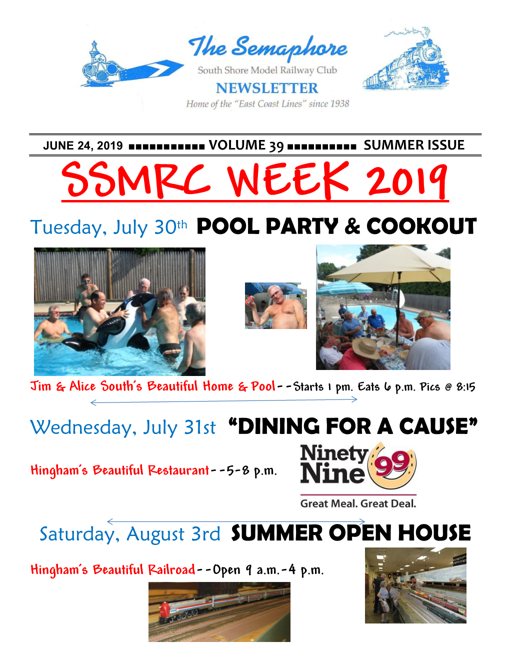 SSMRC WEEK 2019 Tuesday, July 30Th POOL PARTY & COOKOUT