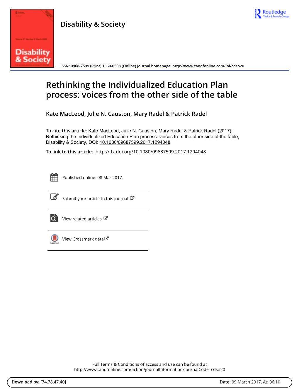 Rethinking the Individualized Education Plan Process: Voices from the Other Side of the Table