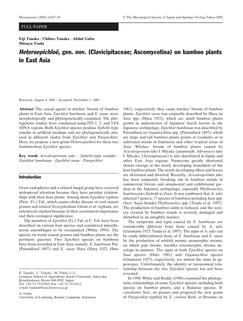 (Clavicipitaceae; Ascomycotina) on Bamboo Plants in East Asia