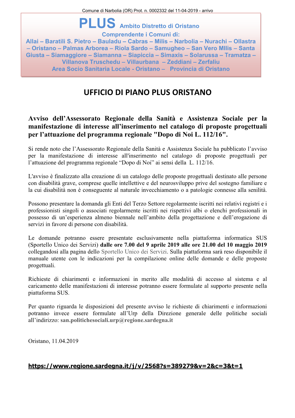 Ufficio Di Piano Plus Oristano