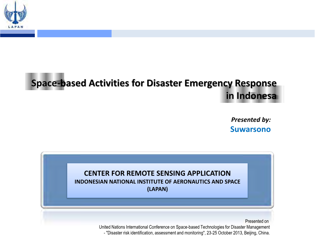 Space-Based Activities for Disaster Emergency Response in Indonesa