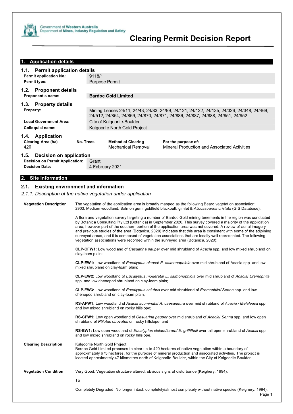 Clearing Permit Decision Report