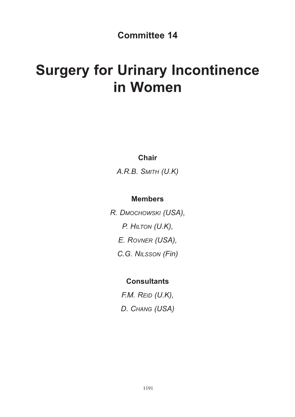 Surgery for Urinary Incontinence in Women