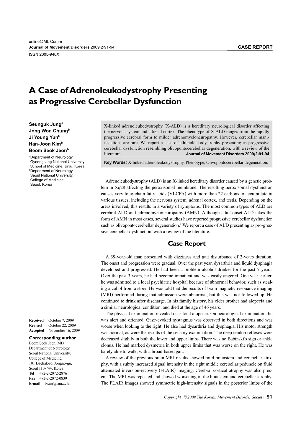 A Case of Adrenoleukodystrophy Presenting As Progressive Cerebellar Dysfunction