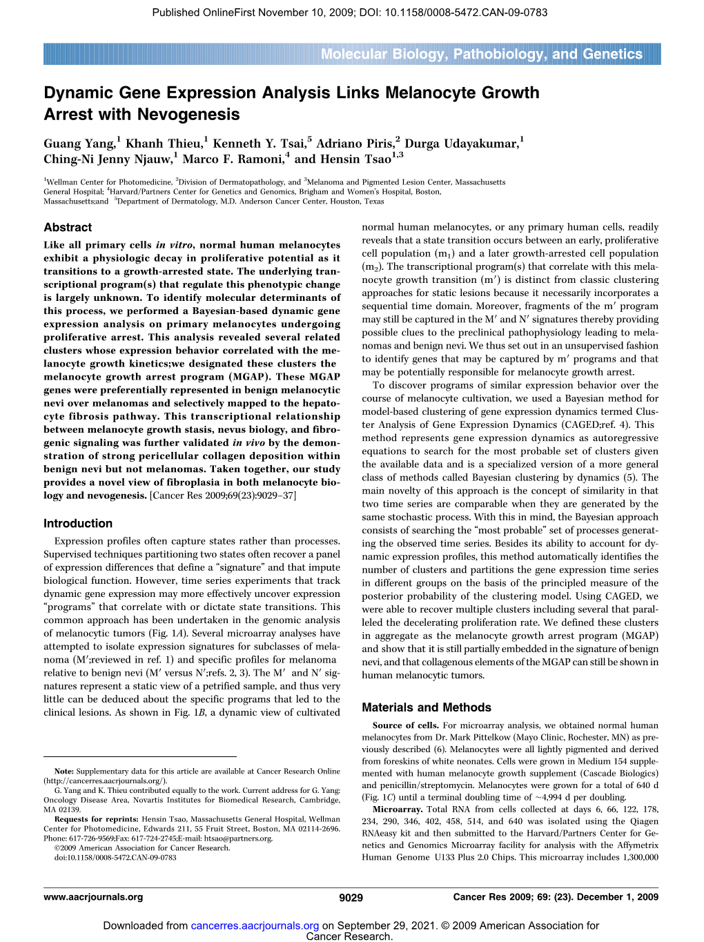 Dynamic Gene Expression Analysis Links Melanocyte Growth Arrest with Nevogenesis