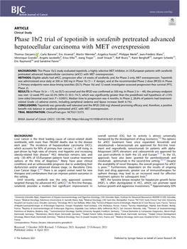 Phase 1B/2 Trial of Tepotinib in Sorafenib Pretreated Advanced Hepatocellular Carcinoma with MET Overexpression