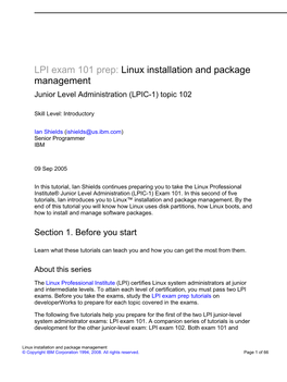 Linux Installation and Package Management Junior Level Administration (LPIC-1) Topic 102
