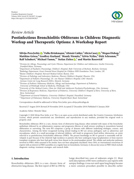 Postinfectious Bronchiolitis Obliterans in Children: Diagnostic Workup and Therapeutic Options: a Workshop Report