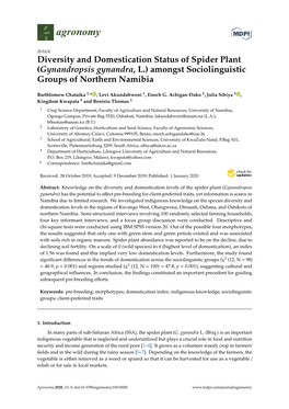 Diversity and Domestication Status of Spider Plant (Gynandropsis Gynandra, L.) Amongst Sociolinguistic Groups of Northern Namibia