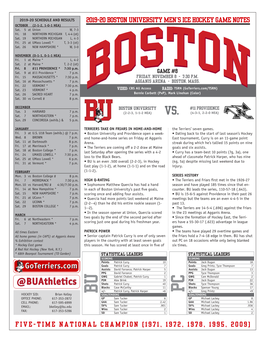 BU Is an Even .500 Overall (2-2-3), in Hockey (4G, 5A) Despite Missing Last Weekend Due to East Play (1-1-2), at Home (1-1-1) and on the Road Injury