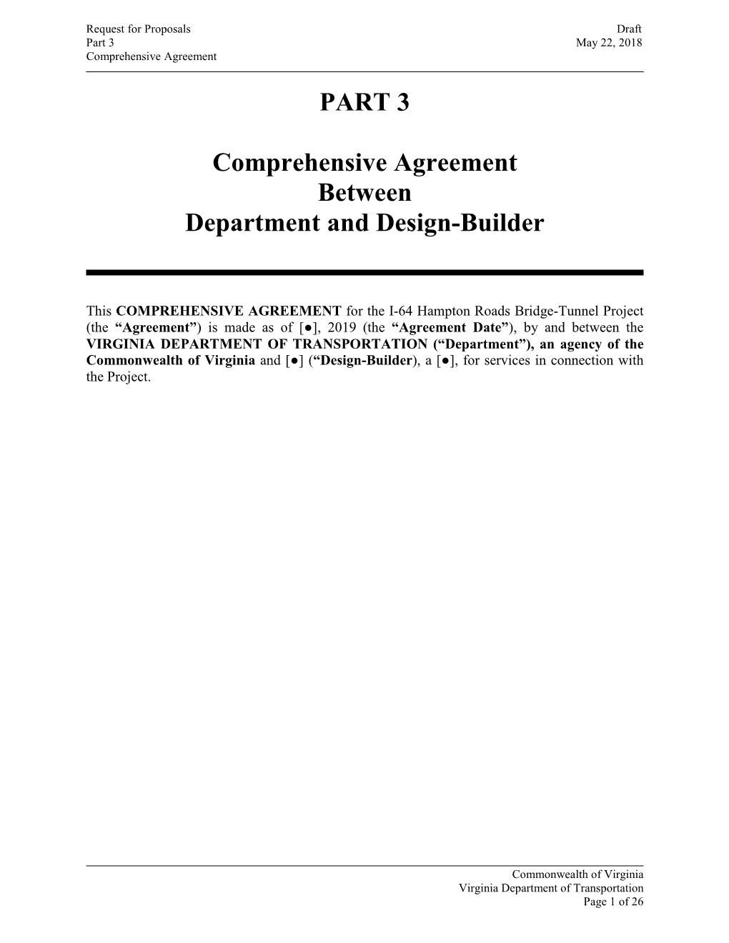 PART 3 Comprehensive Agreement Between Department and Design