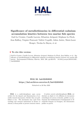 Significance of Metallothioneins in Differential Cadmium Accumulation