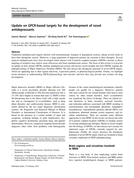 Update on GPCR-Based Targets for the Development of Novel Antidepressants